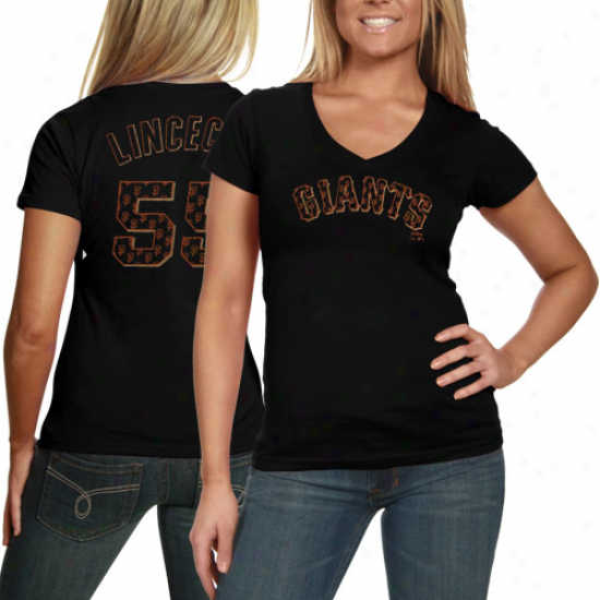Majestic Threads Tim Lincecum San Francisco Giants #55 Ladies Repeating Logo V-neck Premium T-shir - Black