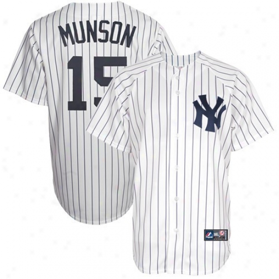 Majestic Thurmon Munson New York Yankees Cooperstown Baseball Jersey #15 White Pinstripe