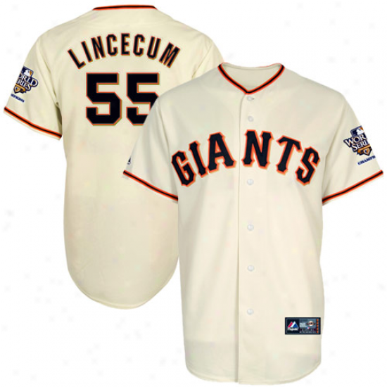 Majestic Tim Lincecum San Francisco Gianfs 2010 World Series Champions Jersey-natural