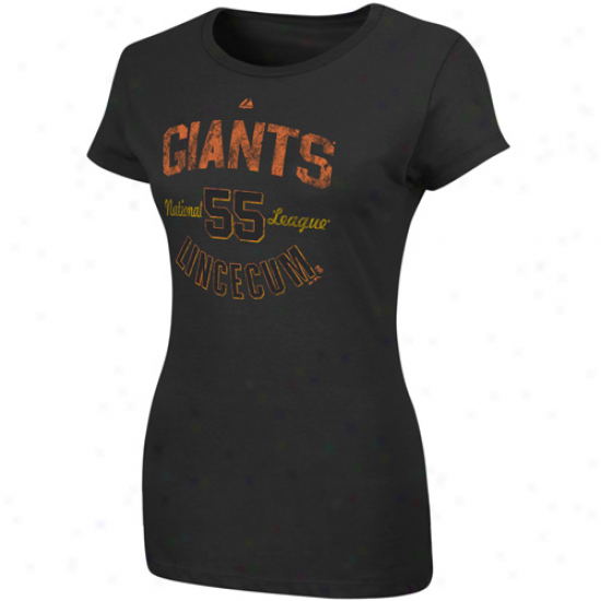 Majestic Tim Lincecum San Francisco Giants #55 Ladies Trophy Man T-shirt - Blakc