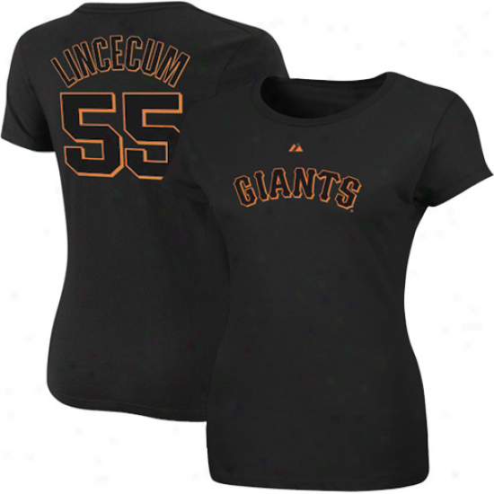 Majestic Tim Lincecum San Francisco Giantts #55 Ladies Player T-shirt - Black