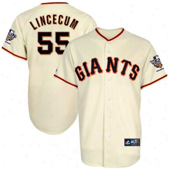 Mjestic Tim Lincceum San Francisco Giants Youth 201O World Series Champions Jersey-natural