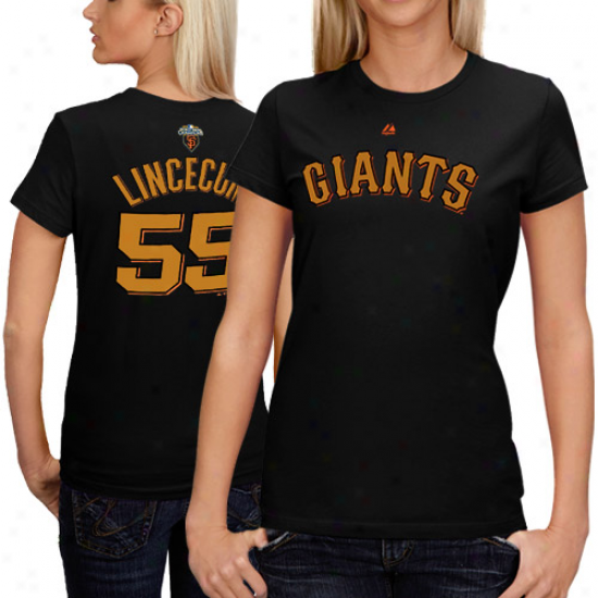 Majestic Tim Linecum San Francisco Giants Ladies #55 2010 World Series Champions Gold Program Player T-shirt - Black