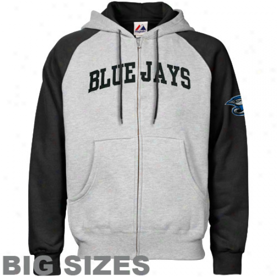 Majestic Toronto Blue Jays Ash-black Applique Big Sizes Full Zip Hoody Sweatshirt