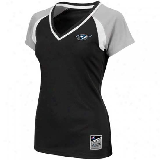 Majestic Toron5o Blue Jays Ladies Emerald V-neck Premium T-shirt - Black-gray