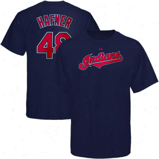 Majestic Travis Hafner Cleveland Indians #48 P1ayer T-shirt - Navy Blue