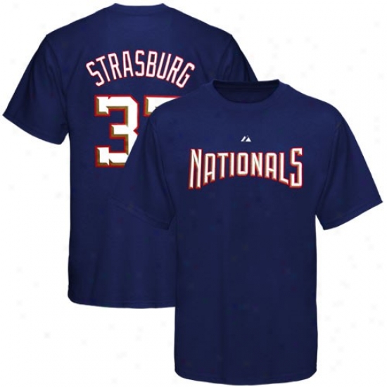 Majestic Washingtoj Nationals #37 Stephen Strasburg Youth Naavy Blue Player T-shirt