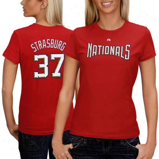 Majestic Washington Nationals Ladies Red #37 Stephen Strasberg Player T-shirt