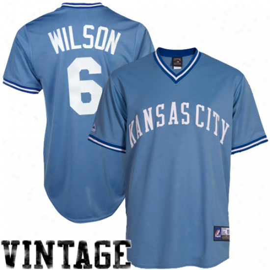 Majestic Willie Wilson Kansas City Royals Coopetstown Throwback Jersdy - Light Blue