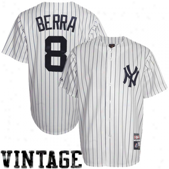 Majestic Yogi Berra New York Yankees White-navy Blue Cooperstown Throwback Jersey