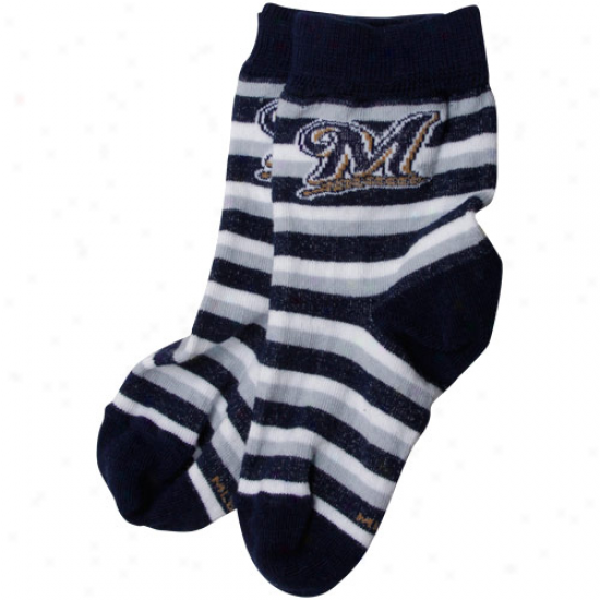 Milwaukee Brewers Infant Sport Stripe Socks - Navy Blue/silver