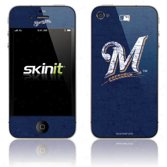 Milwaukee Brewers Navy Blue Iphone 4 Distressed Skin