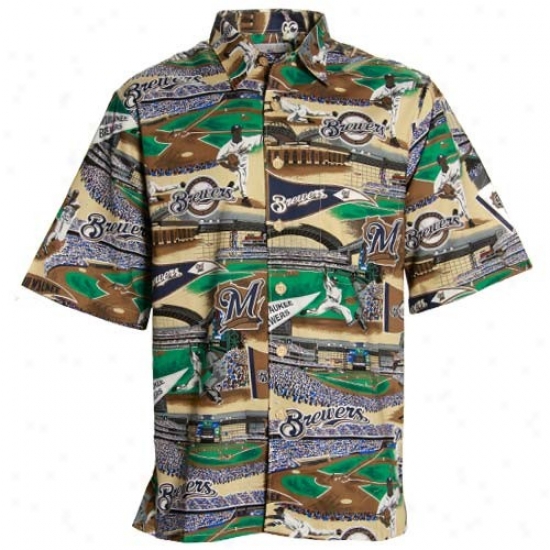 Milwaukee Brewers Scenic Print Hawaiian Style Polo