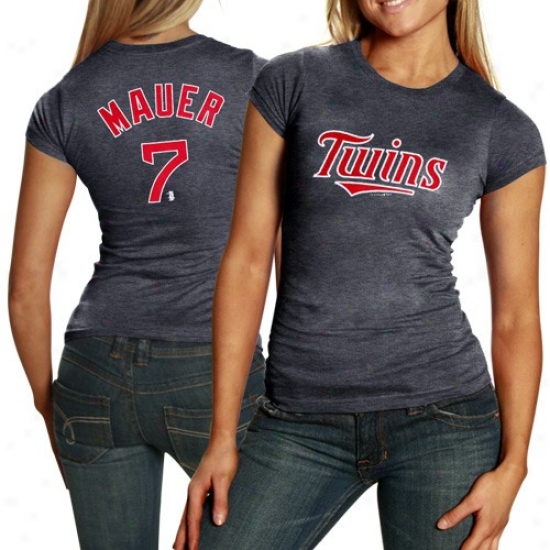 Minnesota Twins #7 Joe Mausr Ladies Navy Player Tri-blend T-shirt