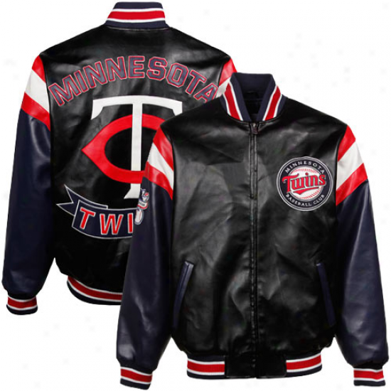 Minnesota Twins Black Pleather Varsity Full Zip Jacket