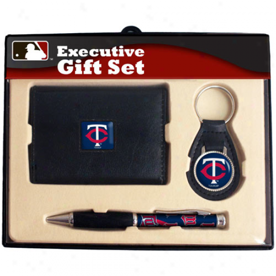 Minnesota Twins Executive Wallet, Key Fob & Pen Gift Set