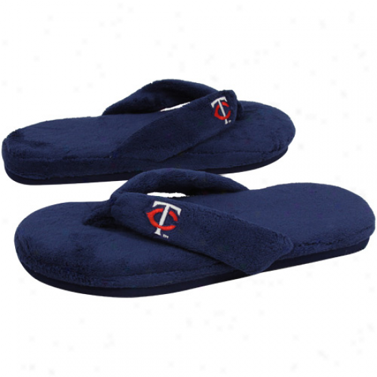 Minnesota Twins Ladies Navy Blue Plush Thong Slippesr