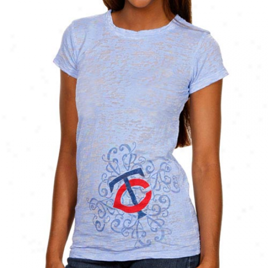 Minnesota Twins Ladies Scroll Burnuot Premium Crew T-shirt - Light Blue