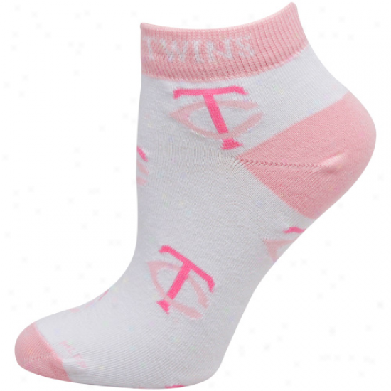 Minnesota Twins Ladies White-pink Allover Team Logo Ankle Socks