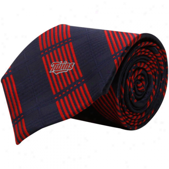 Minnesota Twins Ships Blue Poly Plaid Woven Tie