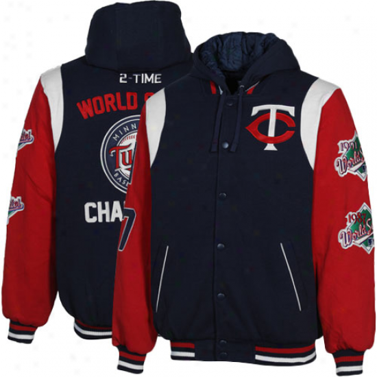 Minnesota Twins Navy Bllue-red 2x World Series Champs Commemorative Full Button Fleece Jacket