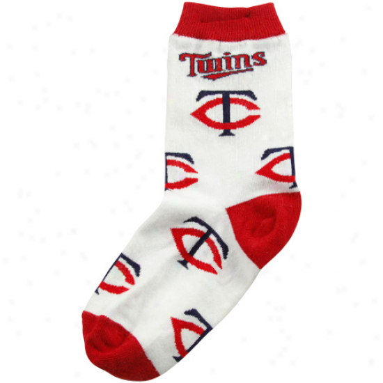 Minnesota Twins P5eschool Allover Crew Socks - White