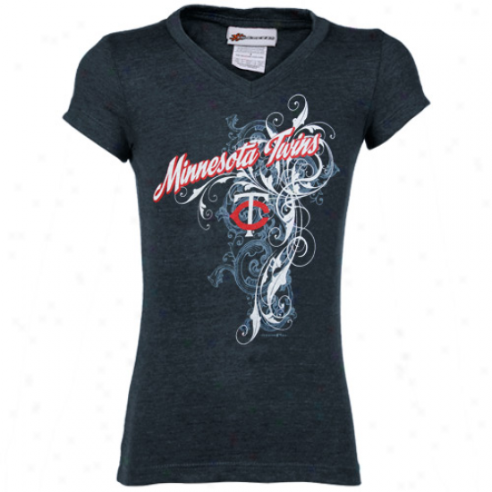 Minnesota Twins Youth Girls Navy Blue Swirl Graphic T-shirt