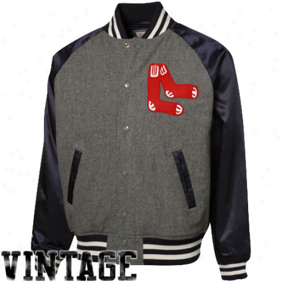 Mitchell & Ness Boston Red Sox Gray-navy Blue Threefold Play Full Button Jacket