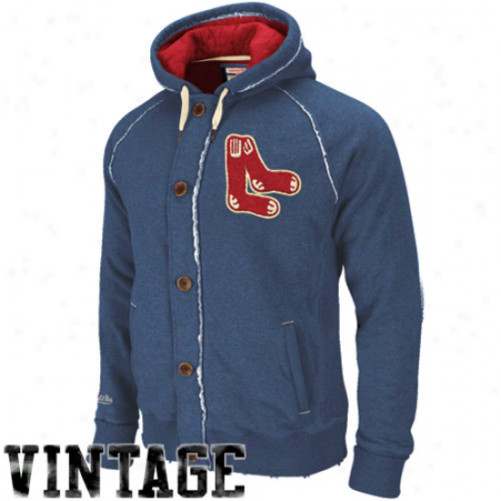 Mitchell & Ness Boston Red Sox Navy Blue Cooperstown Ground Ball Vintage Heathered Full Zip Hoody Sweatshirt