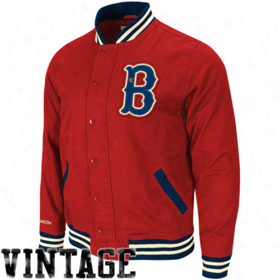 Micthell & Ness Boston Red Sox Red Vintage Full Button Twill Jacket