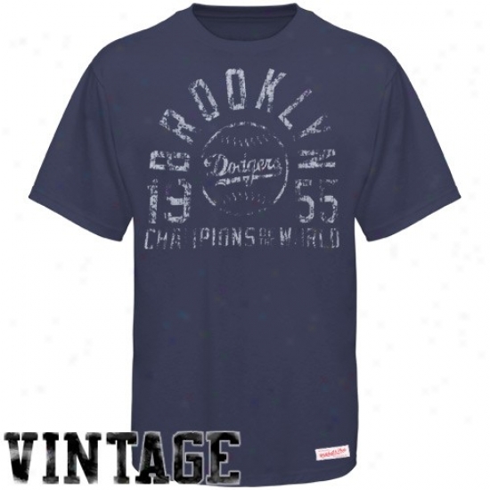Mitchell & Ness Brooklyn Dodgers Ships Blue Retro 1955 World Series Cooperstown Premium T-shirt
