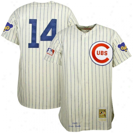 Mitchell & Ness Chicago Cubs #14 Ernie Banks White Pinstripe 1969 Authentic Baseball Jersey