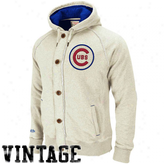 Mitchell & Ness Chicago Cubs Natural Cooperstown Motive Ball Vintage Full Zip Hoody Sweatshirt