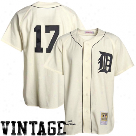 Mitchell & Ness Detroit Tigers # 17 Denny Mflain White Cooperstown Authentic Throwback Baseball Jersey
