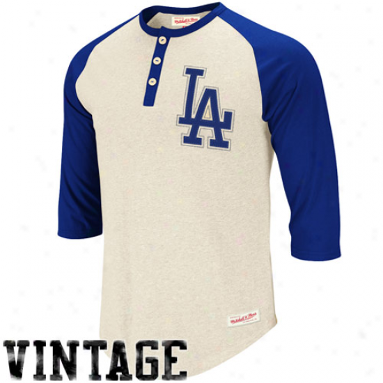 Mitchell & Ness L.a. Dorgers Natural-royal Blue Fastball Henley