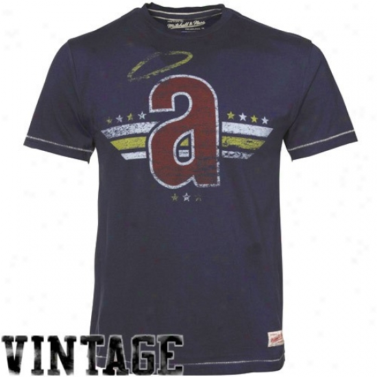 Mitchell & Ness Los Angeles Angels Of Anaheim Navy Blue Retro Cooperstown Premium T-shirt