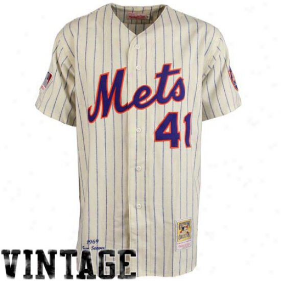 Mitchell & Ness New York Mets #41 Tom Seaver White Pinstripe Throwback Jersey