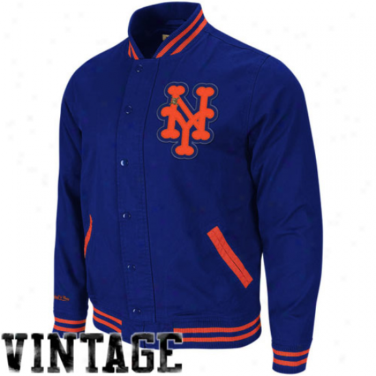 Mitchell & Ness New Yoork Mets Royal Blue Cooperstown Vintage Full Button Twill Jacket