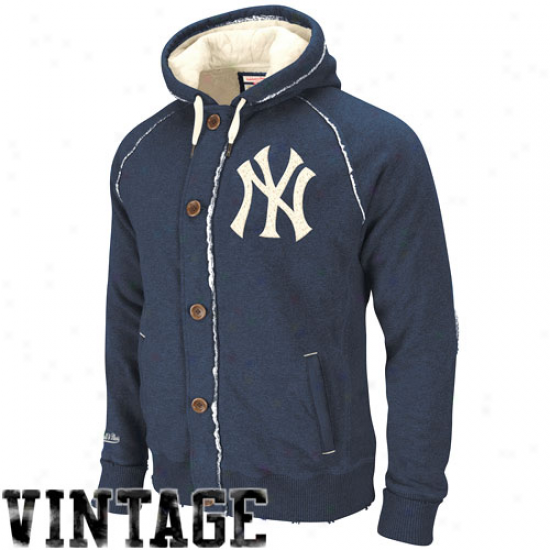 Mitchell & Ness New York Yankees Navy Blue Cooperstown Ground Ball Vintage Heathered Full Zip Hoodie Sweatshirt