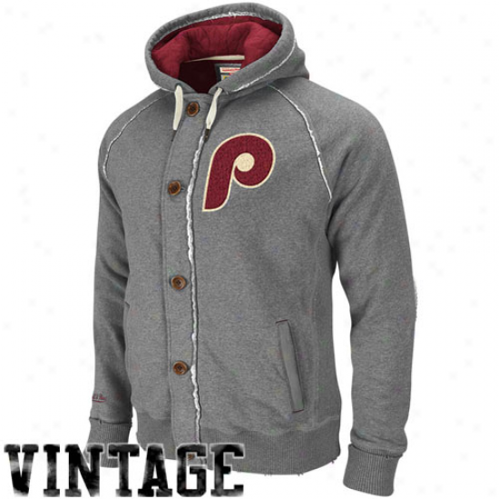 Mitchell & Ness Philadelphia Phillies Ash Cooperstown Ground Ball Vintage Full Zip Hoody Sweatshirt