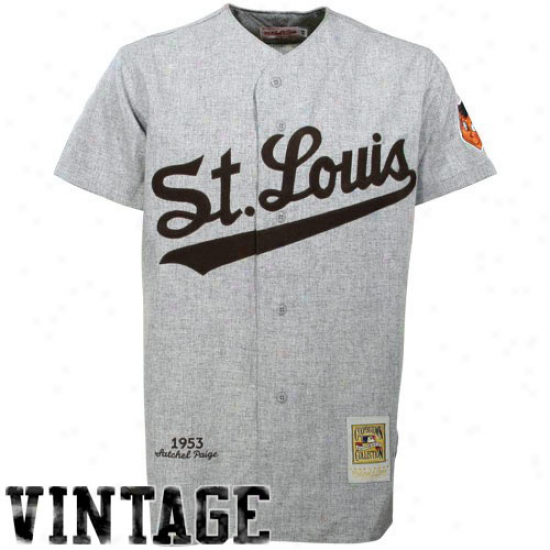 Mitchell & Ness St. Louis Browns #29 Satchel Paige 1953 Road Greu Authentic Throwback Jersey