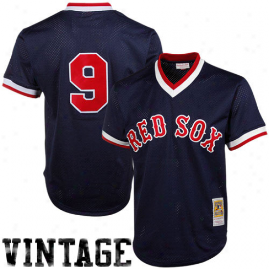 Mitchell & Ness Ted Williams Boston Red Sox 1990 Trustworthy Throwback Mrsh Batting Exercise  Jersey - Navy Blue