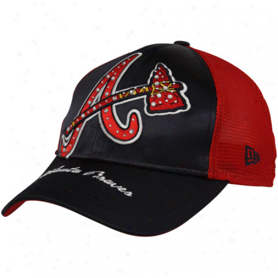New Era Atlanta Braves Ladies Navy Blue-red Glamorous Mesh Back Adjustable Hat