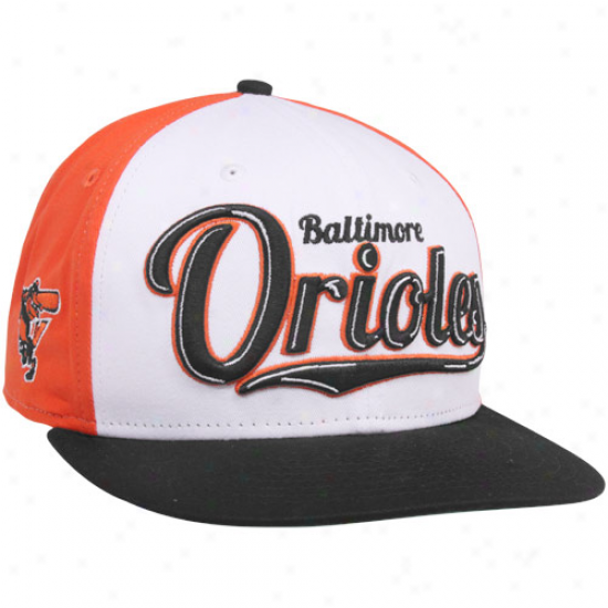 New Point of time Baltimore Orioles Black-orange-white 9fifty Script Wheel Snapback Adjustable Hat