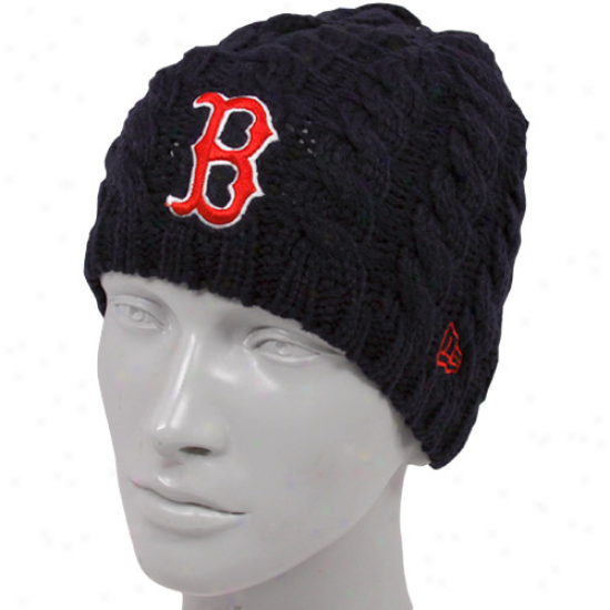 New Point of time Boston Red Sox Ladies Black Cabl3 Knit Beanie