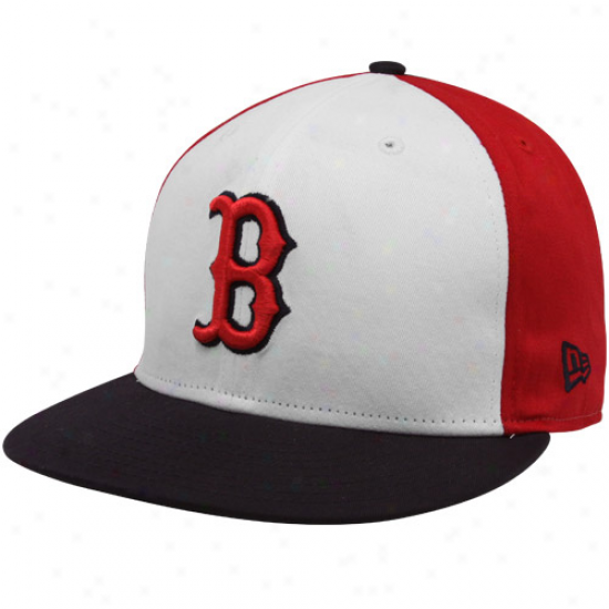 New Era Bostpn Red Sox White-navy Blud Block Snapback Adjustable Hat