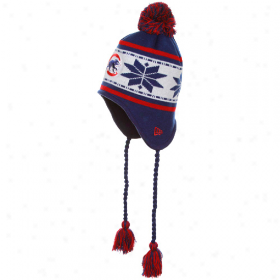 Ne Era Chicago Cubs Royal Blue Striped Snowflake Tassel Beanie