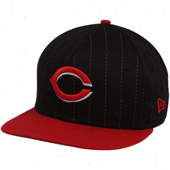 New Era Cincjnnati Reds Black-red 9fifty Pinstripe Snapback Adjustable Hat