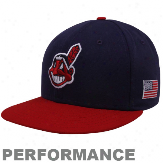 New Era Cleveland Indian Navy Blue-red On-field 59fifty Usa Flag Fitted Performance Hat