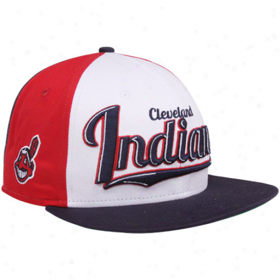 New Era Clevelannd Indians Navy Blue-red-white 9fifty Script Wheel Snapback Adjustable Hat